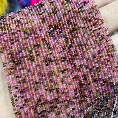 Natural 2*1MM Faceted Rondelle Tourmaline Amethysts Rose Quartzs Round Stone Beads For Jewelry Making DIY Bracelet Necklace