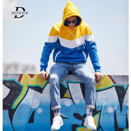 2020 New Trend Men Sweatshirt Casual Solid Splice Loose Hoodies Autumn Mens Hip Hop Street Hooded Pullover Male Hoody Hoodies