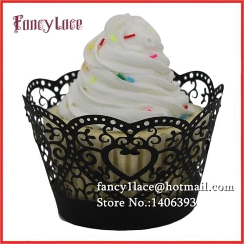 New 36pcs Laser Cut Love Heart Lace Cupcake cake Wrapper Liner Baking Cup paper for Wedding Valentines Day tea party decoration