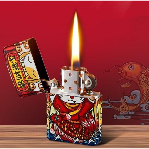 Novelty Paint Kerosene Lighter Six Side Color Printing Windbreak Gasoline Oil Cigarettes Accessories Mens Smoking Gift