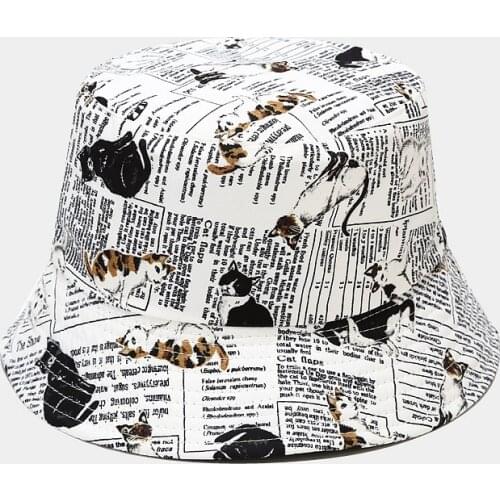 New Cartoon Cat Bucket hat Spring Summer Animal Two Side Reversible Hat for Men Women Fisherman Hat Panama Bob Hat