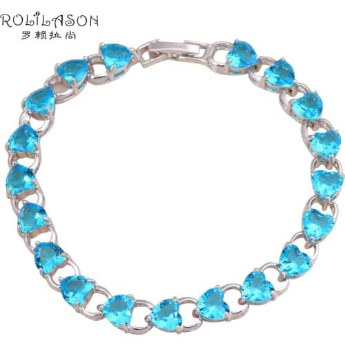 ROLILASON vacation vibe Heart shape seawater blue crystal zircon silver Bracelets wedding items fashion jewelry TBS765