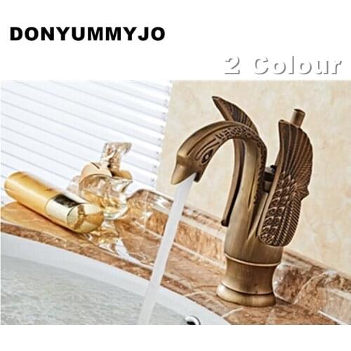 DONYUMMYJO Luxury Bathroom Basin Faucet Brass Golden Polish Swan Shape Single Handle Hot&Cold Water Vanity Sink Mixer Tap