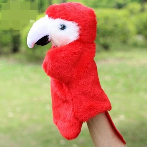Christmas gift 30cm Plush hand puppet toys large spot animal shaped plush toy Red parrot plush puppet wholesale