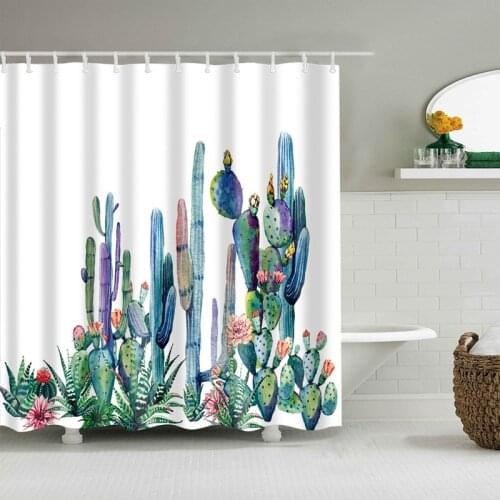 Cactus Scenic Shower Curtains Set Mold-proof Waterproof Polyester Fabric Washable Bath Screens Curtain for Bathroom Decor
