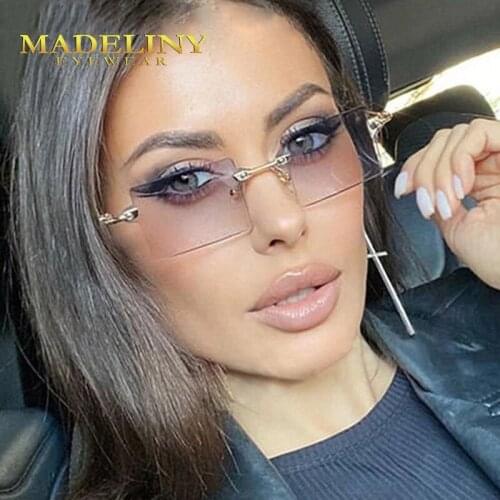 MADELINY Rectangle Sunglasses Women Brand Designer Rimless Sun Glasses Shades Cutting Lens Ladies Frameless Eyeglasses MA020
