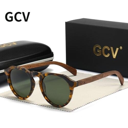 GCV Brand Advanced Walnut Wood Hawksbill Leopard Grain Frames Sunglasses Men Women Female Polarized Delicate Fashion Wood UV400