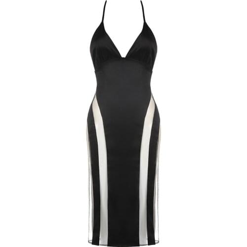 Womens Clothing Summer Fashion Halter Sleeveless Dress 2021 Sexy V Neck Lace Backless Celebrity Club Party Dress