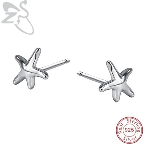 ZS Ear Studs Earrings For Women 925 Sterling Silver Earring Starfish Trendy Brincos Stud Earrings Cute Pendientes Mujer Moda