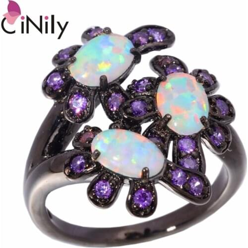 CiNily Created White Fire Opal Purple Zircon Black Gold Color Wholesale Hot Sell for Women Jewelry Ring Size 6 7 8 9 10 OJ8113