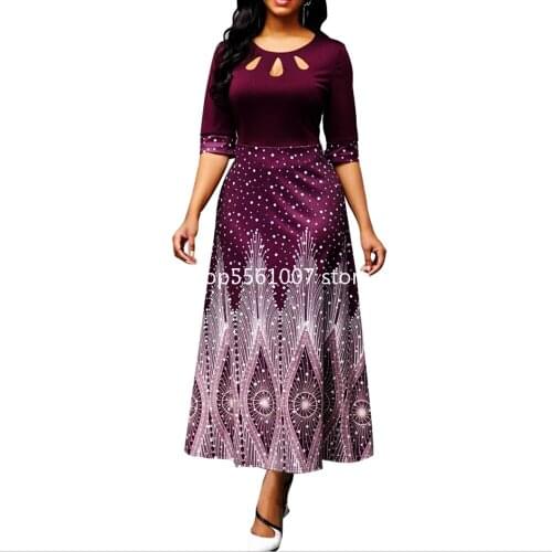 Women Dress 2021 Summer Vintage Sexy Hollow Out Print Long Party Vestidos Casual Plus Size Slim Office Ball Gown Maxi Dresses