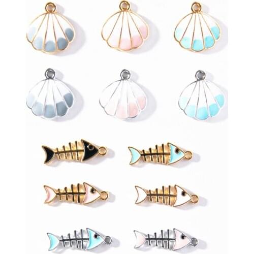 10pcs Enamel Alloy Chic Fish Bones Shells Pendant DIY Crafts Necklace Bracelet Making Jewelry Accessories Charms