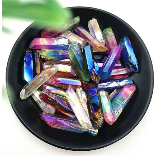 100g Mixed Color Titanium Aura Lemurian Seed Quartz Crystal Stone Point Specimen Elecrtoplated Crystals Decoration Crafts