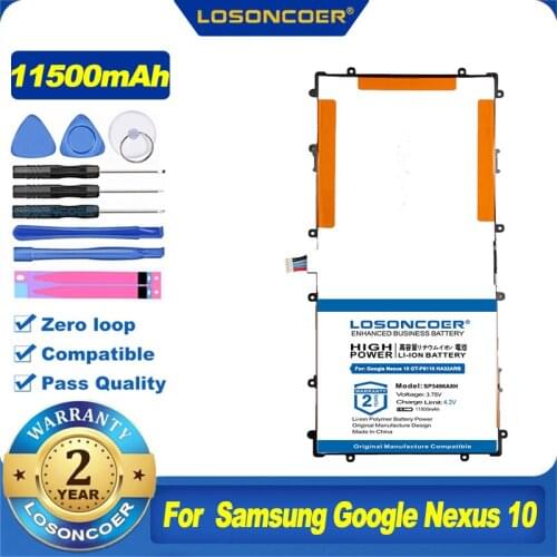 100% Original LOSONCOER 11500mAh SP3496A8H Tablet Battery For Samsung Google Nexus 10 N10 GT-P8110 HA32ARB P8110