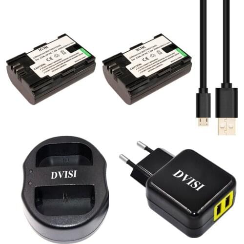 2pcs LP-E6 LP E6 LPE6 Rechargeable Battery+USB Dual Charger for Canon 70D 5DII 5D2 5D3 7D 6D 60D with EU/US 2 Pin Plug Adapter