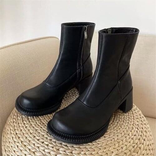 2020 New Hot Women Ankle Boots Fashion Design Round Toe Chunky High Heel Boot High Heel Shoes Woman Short Booties Botas Mujer