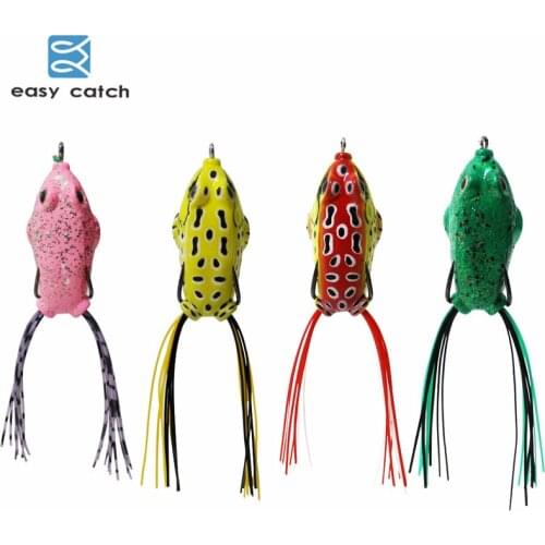4pcs Rubber Soft Frog Fishing Lures Mixed Color Double Hooks Skirts Topwater Floating Snakehead Bass Fishing Artificial Bait