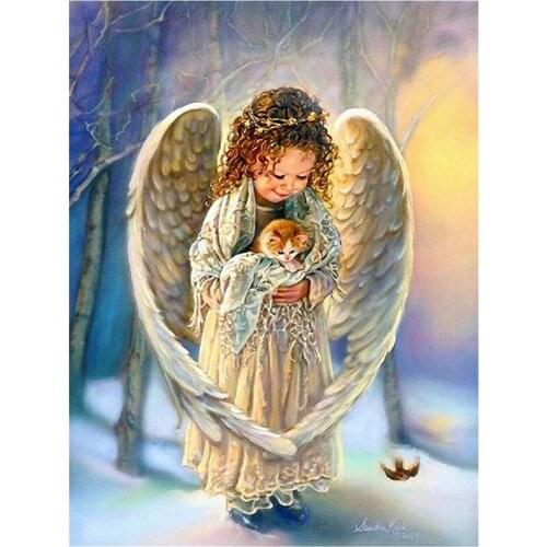 Full 5D Diy Cute "Angel Girl Cat" 3D Diamond Painting Full Rhinestones Embroidery Cross Stitch Room Decoration Design FC628