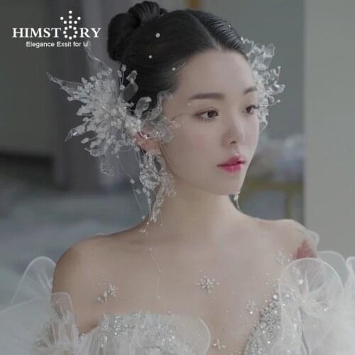 HIMSTORY Girls Clear Handmade Ice Crystal Flower Princess Wedding Headpiece Elegance Wedding Party Evening Dress Hair Accessory