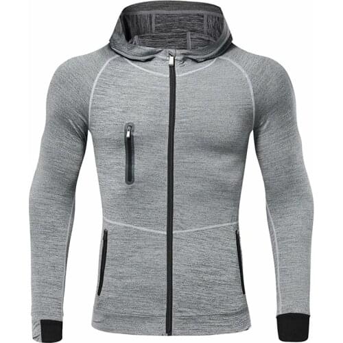 Running Training Athletics Gym Zipper Casual Jogging Hooded Sweatshirt Men Autumn Hoodie Sports Coat Quick Drying Workout