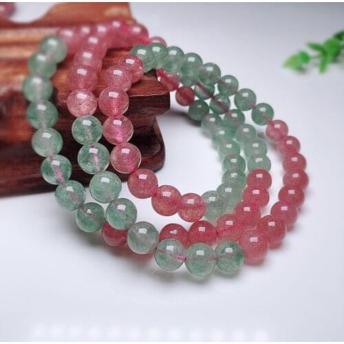 Three Circle Bracelet Strawberry Crystal Red Green 6-7mm Beads Unisex Jewelry Natural Gemstone Love Token Good-looking