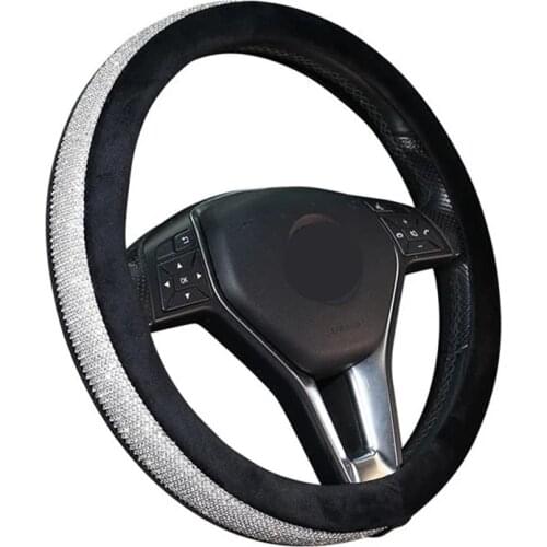 38cm Plush Steering Wheel Cover For Girls Cubre Volante Auto Mujer Rhinestone Accessories Interior Woman Car Wheel Cover