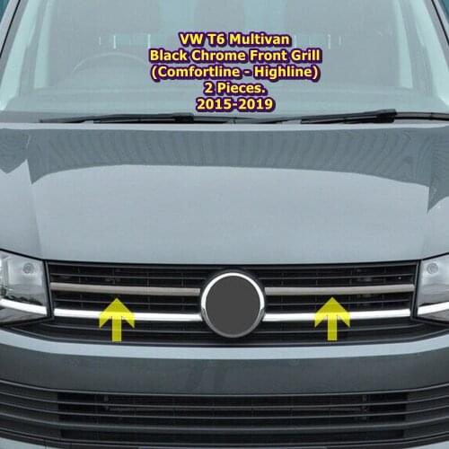 VW T6 Multivan Black Chrome Front Grill (Comfortline - Highline) 2 Pieces. 2015-2019 ISO9001 / 2008 A + Quality modified