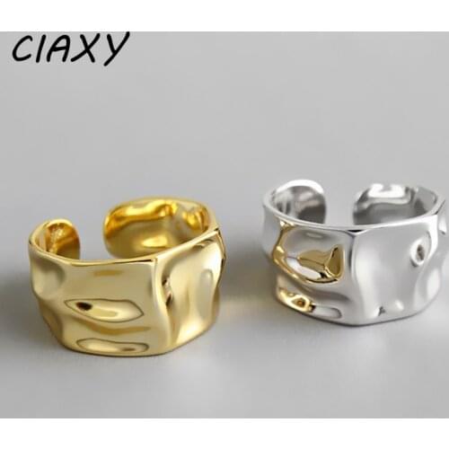 CIAXY 925 Sterling Silver Irregular Concave Convex Rings for Women Couple Trendy Width Open Finger Ring Engagement Jewelry Gifts