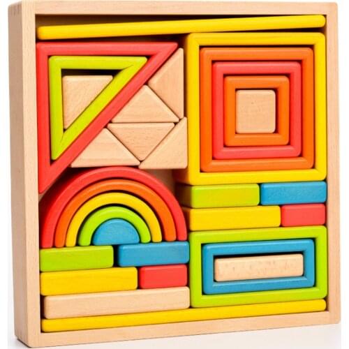 Wooden Building Toy Block Kids Creative Cube Boxes Baby Early Learning Colorful Blocks Intelligence Square Box Children Toys