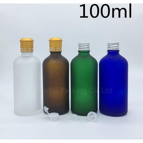 Travel bottle 100ml Green/blue/amber/transparent frosted Glass Bottle, Vials Essential Oil Bottle with Aluminum cap 240pcs/lot