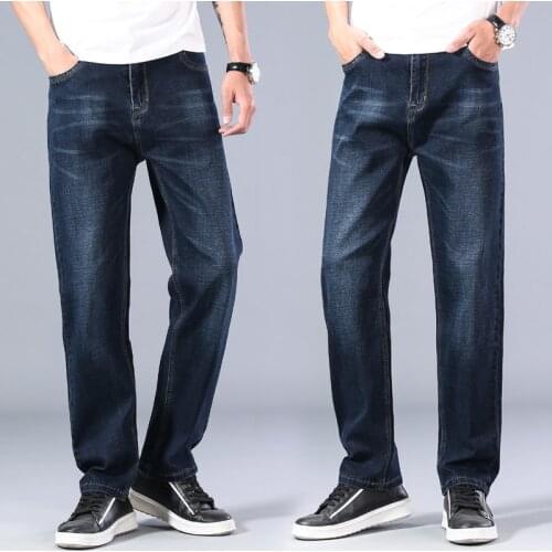2021 Spring summer Loose Fit Denim Trousers Mens Brand Fashion New Mens Elastic Cotton Stretch Jeans Pants Big Size 440 42 44