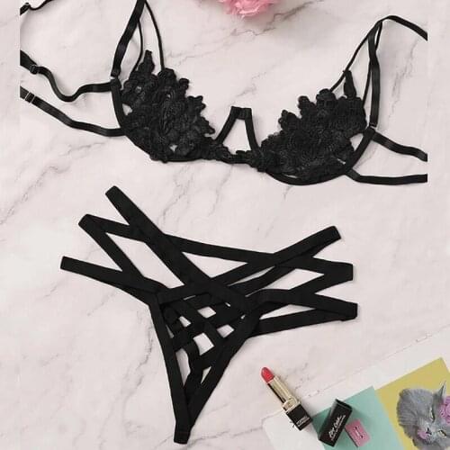 Erotic Lingerie Set Embroidery Cup Womens Underwear Set Hollow Out Exotic Bra Panty Sex Set Dropshipping RW80978