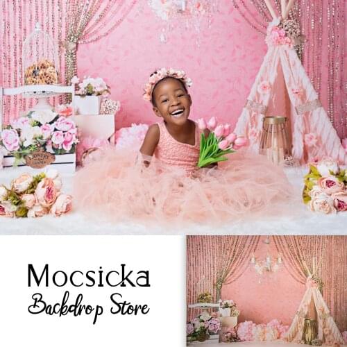Pink Curtraint Newborn Kids Portrait Backdrop for Photography Studio Girls Flowers Adult Background for Picture Photoshoot Props