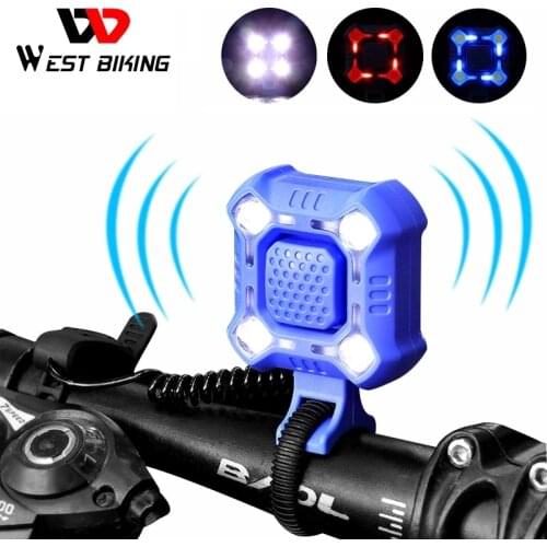 WEST BIKING 2 IN 1 Bike Horn Light 140 dB Cycling Bell 4 Lamp 1200mAh Waterproof USB Charging Security Bicycle Electric Alarm
