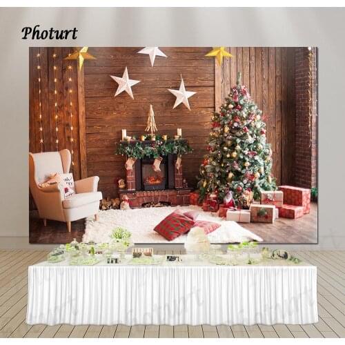 PHOTURT Christmas Backdrop Festival Photography Banner Gifts Glitter Tree Photo Background Snow Vinyl Polyester Decorate Props