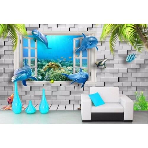 Custom photo 3d room wallpaper Non-woven mural window dolphins 3d wall murals wallpaper for walls 3 d decoration painting