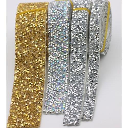 Hot Fix Rhinestone Tape Trim Resin Crystal Decoration Trimming Sewing on Rhinestone For DIY Shoes Banding Garment Hat Shiny