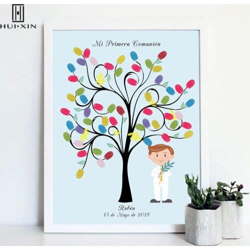 Boy Holding Olive Branch Canvas Paintings Print Free Custom Name Date DIY Fingerprint Signature Guest For First Holy Communion