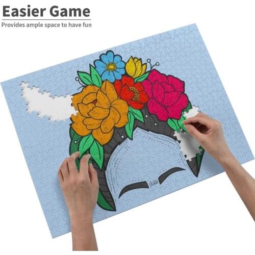 Frida Flores Jigsaw Puzzle Game Wooden Toys Assembling Picture Games Toys History Everyone Curious Sentence Sign Blue Hipster