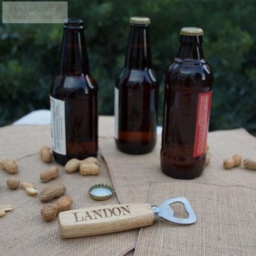 Customized Engraved Wood Beer Bottle Opener Advertising promotion Personalized name Groomsmen gifts for men wedding gift