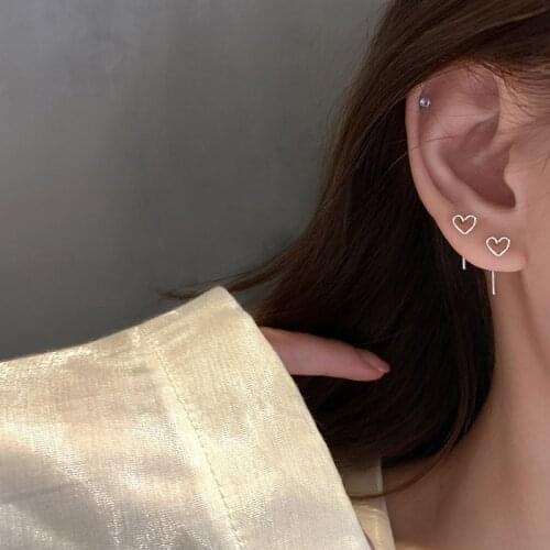 Cute Korean Fashion Heart Stud Earrings For Women Gold Silver Color 2021 Female Jewelry Ear Piercing Gouden Oorbellen