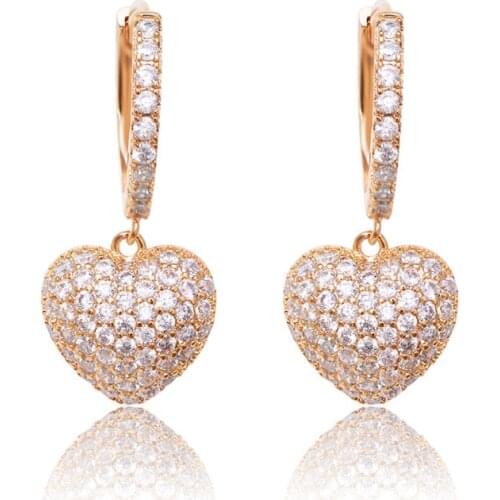 MxGxFam Charming Mirco Zircon Drop Hearts Earrings For Women Fashion Jewelry 18 k / White / Rose Gold Color