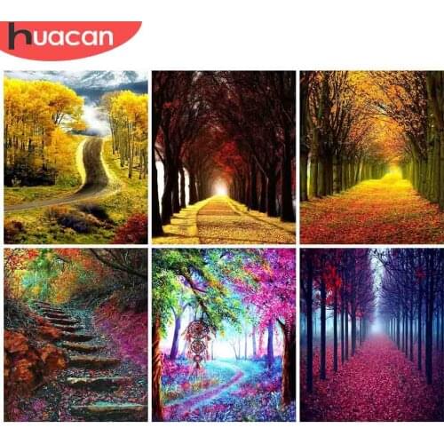 HUACAN DIY Pictures By Number Landscape Painting By Numbers Tree Hand Painted Painting Drawing On Canvas Art Kits Home Decor