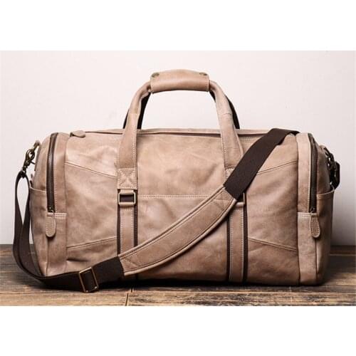 Nesitu Large Big Roomy Vintage Brown Coffee Apricot Genuine Leather Women Men Travel Bags Male Shoulder Messenger Bags M9013