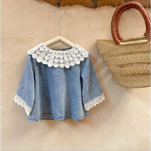 2021 new style girls denim shirt fashion autumn full sleeve cotton girls blouse 1-7 years WU359
