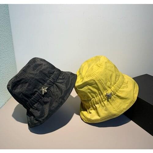 Original Design Solid Bees Bucket Hats Women Khaki Beige Yellow Black Fisherman Caps Foldable Street Sun Protectors Hat 56-58cm