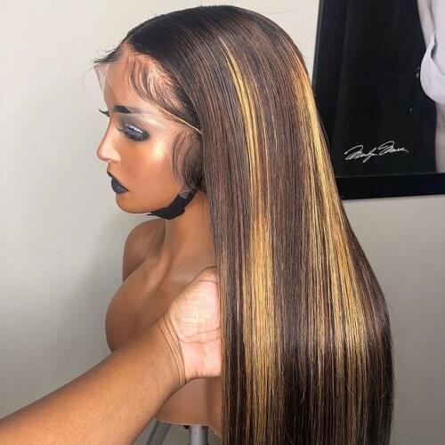 Brazilian Highlight Color Wig 100% Human Hair Silky Straight Transparent 13*4 Lace Front Wig with Baby Hair For Black Women