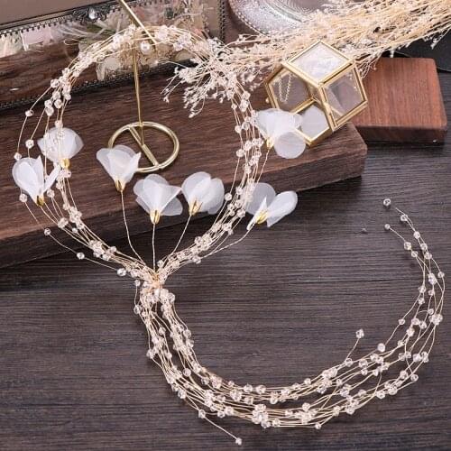 New Silver Color Gold Crystal Yarn Headband Wedding Bridal Hairband Women Rhinestone Hair Jewelry Handmade Long Hair Accessories