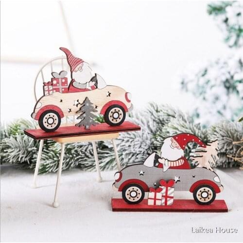 Christmas Decorations Santa Claus Ornaments Gift Package Small Tree Driving New Year Wooden Small Christmas Decorations For Home