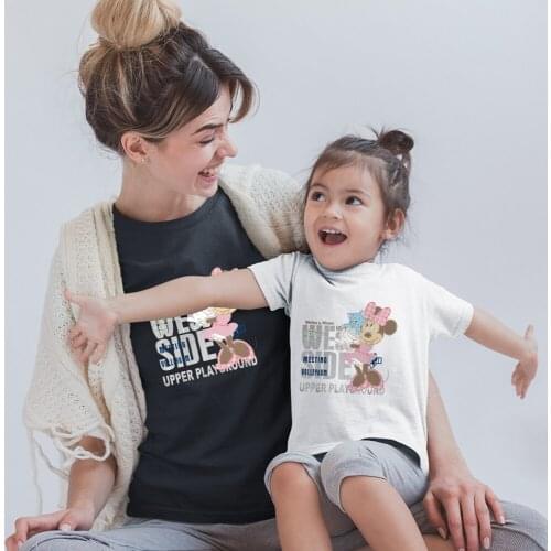 Minnie Mouse Family Clothes Disney Series Kawaii Fashion Look Outfits Baby Girl Boy Black White Loose Top Adult Unisex Harajuku